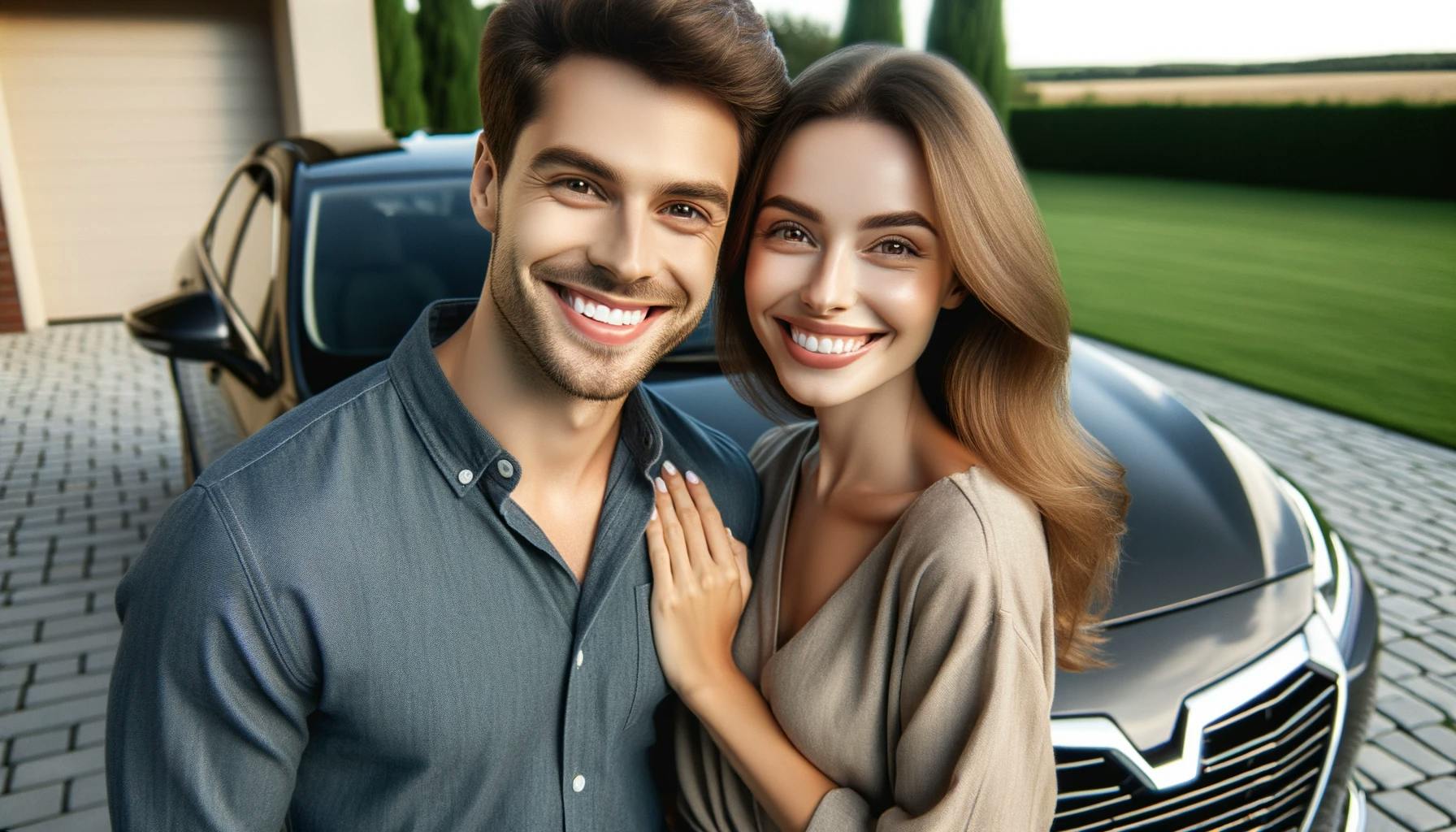 Ett par som är väldigt glada över sin nya bil som dem finansierat med ett billån utan säkerhet.