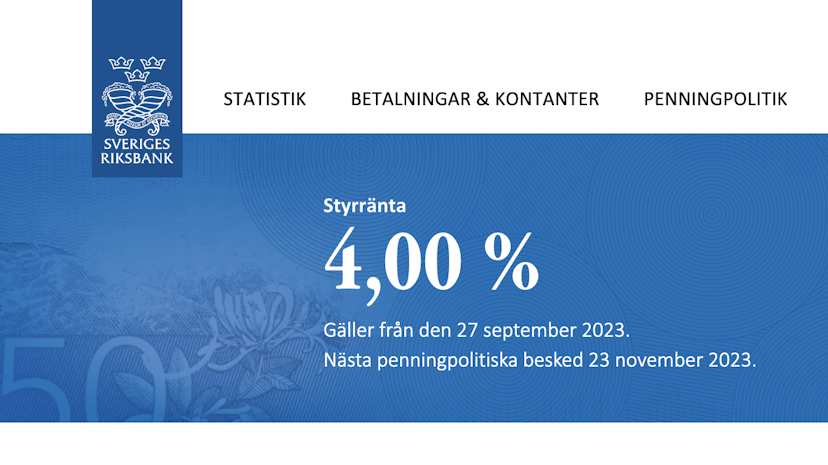 Riksbankens referensränta september 2023
